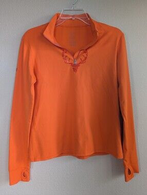M. Miller Size Medium Deidre Women's Orange Long-Sleeve Quarter-Zip Top